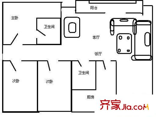 名人苑戶型圖戶型圖 3室2廳2衛(wèi)1廚