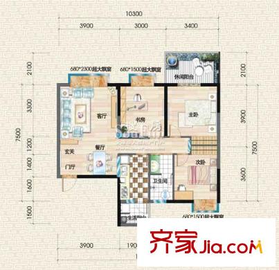 香山苑戶型圖G1裝修圖 3室2廳1衛(wèi)1廚