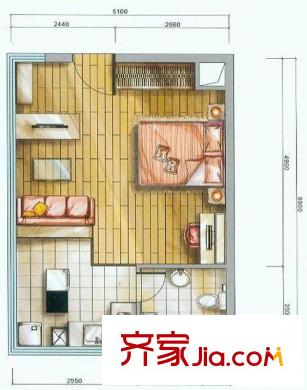 紅帆藍(lán)調(diào)戶型圖二期1號(hào)樓27#戶型 1室1衛(wèi)1廚