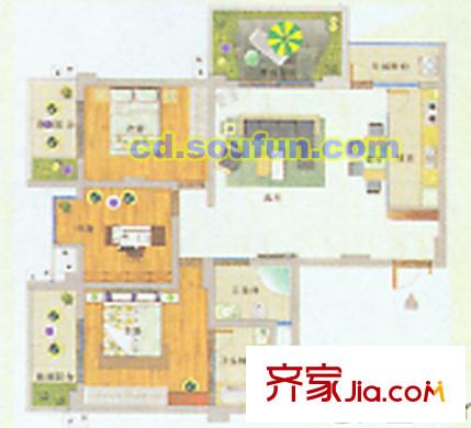 麗都帝景戶型圖C型 3室2廳2衛(wèi)1廚