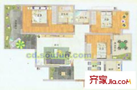 麗都帝景戶型圖B型 3室2廳2衛(wèi)1廚