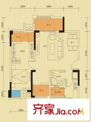 保利梧桐語戶型圖一期2棟標(biāo)準(zhǔn)層C4戶型 3室2廳1衛(wèi)1廚