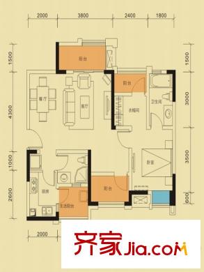 保利梧桐語戶型圖一期2棟標(biāo)準(zhǔn)層C2戶型 3室2廳2衛(wèi)1廚