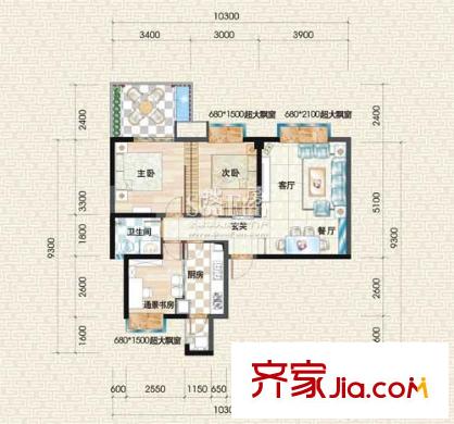 香山苑戶型圖F2裝修圖 3室2廳1衛(wèi)1廚
