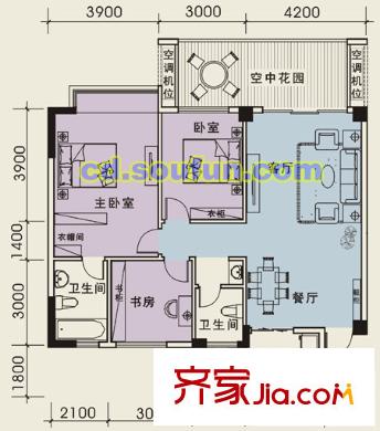 美麗南庭戶型圖B2型 3室2廳2衛(wèi)1廚