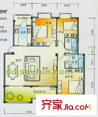 花樣年別樣城戶型圖C型 3室2廳2衛(wèi)1廚