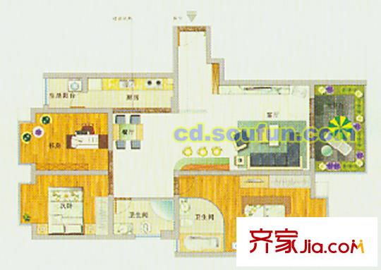 麗都帝景戶型圖B1型 3室2廳2衛(wèi)1廚