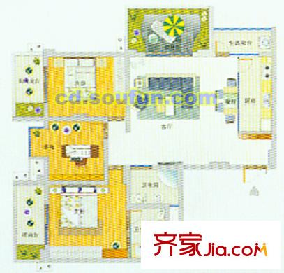 麗都帝景戶型圖C1型 3室2廳2衛(wèi)1廚