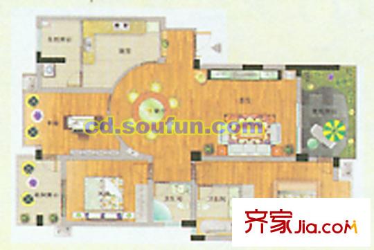 麗都帝景戶型圖A型 3室2廳2衛(wèi)1廚