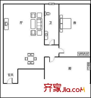 金茂禮都戶型圖戶型圖 1室2廳1衛(wèi)1廚