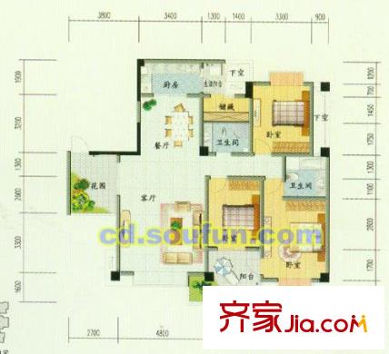 云翔金谷戶型圖G型 3室2廳2衛(wèi)1廚