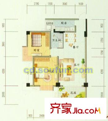 云翔金谷戶型圖D型 3室2廳1衛(wèi)1廚