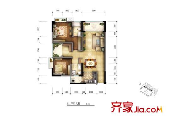 天來國際廣場戶型圖一期3號(hào)樓標(biāo)準(zhǔn)層A1戶型   2室2廳1衛(wèi)1廚