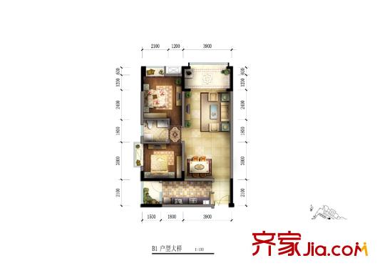 天來國際廣場戶型圖一期3號(hào)樓標(biāo)準(zhǔn)層B1戶型 2室2廳1衛(wèi)1廚