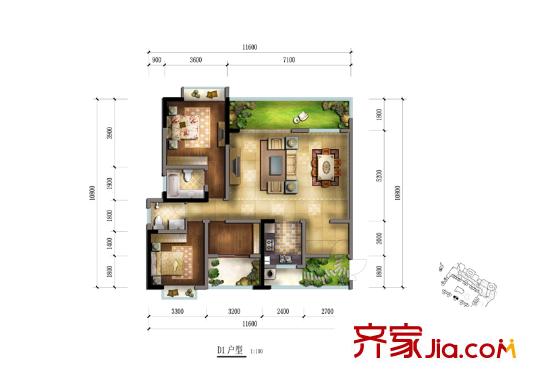 天來國際廣場戶型圖一期3號(hào)樓標(biāo)準(zhǔn)層D1戶型 3室2廳2衛(wèi)1廚