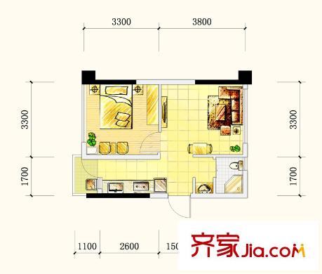 三度空間戶型圖A棟A5戶型圖 1室1廳1衛(wèi)1廚