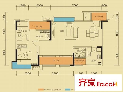 保利梧桐語戶型圖一期5.6.7.9棟標(biāo)準(zhǔn)層B2戶型 4室2廳2衛(wèi)1廚