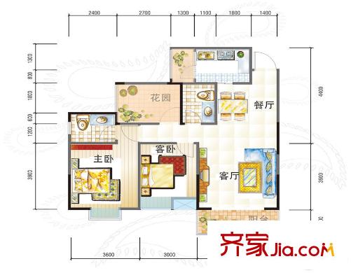 宏瑞陽光酈城戶型圖1期3號(hào)樓標(biāo)準(zhǔn)層B1戶型 2室2廳2衛(wèi)1廚