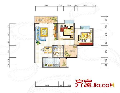 宏瑞陽光酈城戶型圖1期3號(hào)樓標(biāo)準(zhǔn)層B2戶型 2室2廳1衛(wèi)1廚