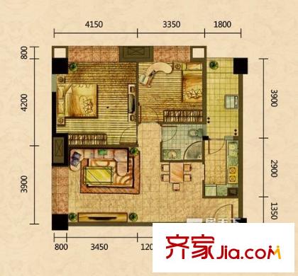 東苑錦江派戶型圖戶型圖 2室2廳1衛(wèi)1廚