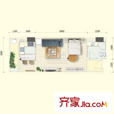 天合凱旋港戶型圖A11型標(biāo)準(zhǔn)層 1室2廳1衛(wèi)1廚