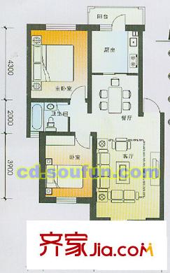 花樣年別樣城戶型圖AA1型 2室2廳1衛(wèi)1廚