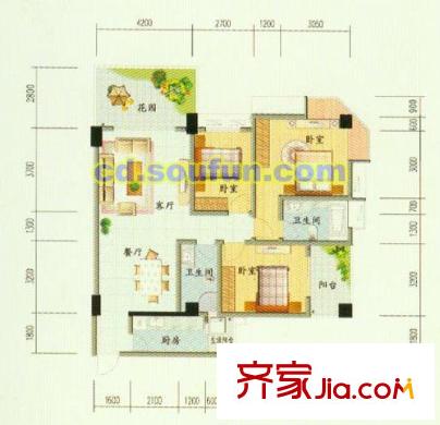 云翔金谷戶型圖E偶數(shù)層 3室2廳2衛(wèi)1廚