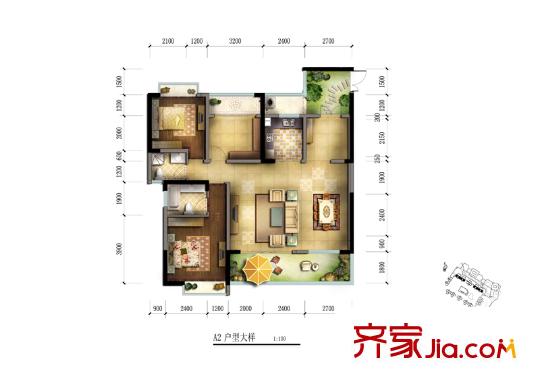 天來國際廣場戶型圖一期3號(hào)樓標(biāo)準(zhǔn)層A2戶型 3室2廳2衛(wèi)1廚