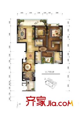 天來國際廣場戶型圖一期3號(hào)樓標(biāo)準(zhǔn)層C1戶型 3室2廳2衛(wèi)1廚