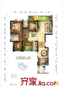 天來國際廣場戶型圖一期3號(hào)樓標(biāo)準(zhǔn)層C2戶型 3室2廳2衛(wèi)1廚