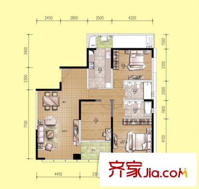 金控時代廣場戶型圖戶型圖 2室2廳2衛(wèi)1廚