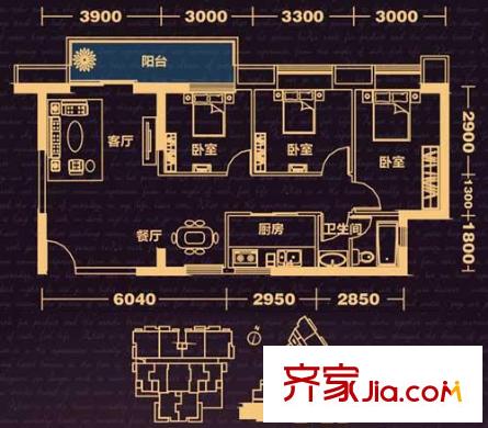 雙城戶型圖一期1-3#樓A10戶型 2室2廳2衛(wèi)1廚