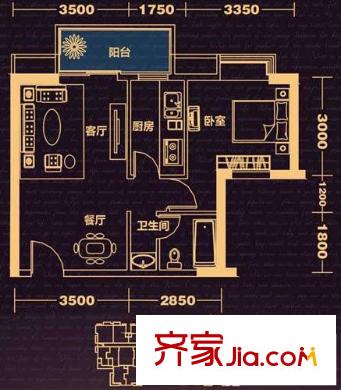 雙城戶型圖一期1-3#樓A15型 2室2廳2衛(wèi)1廚