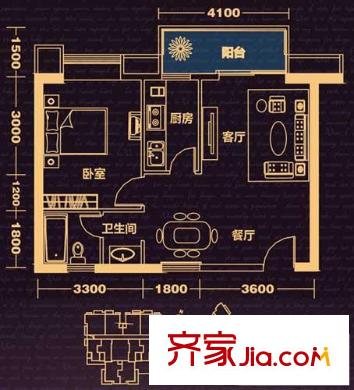 雙城戶型圖一期1-3#樓A6型 2室2廳2衛(wèi)1廚