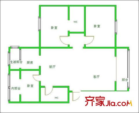 交大庭院戶型圖戶型圖 3室2廳2衛(wèi)1廚