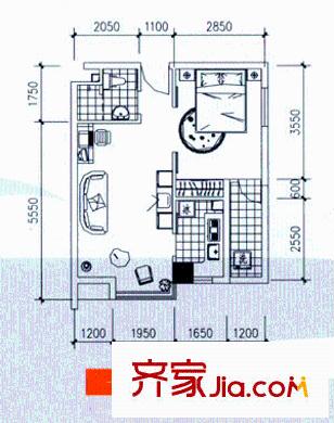 花好月圓戶型圖戶型圖 1室1廳1衛(wèi)1廚