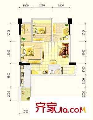 三度空間戶型圖A棟A3戶型圖 3室1廳1衛(wèi)1廚