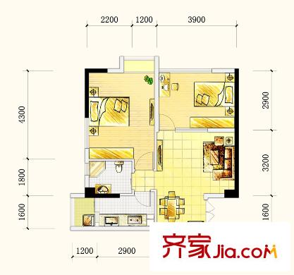 三度空間戶型圖A棟A4戶型圖 2室2廳1衛(wèi)1廚