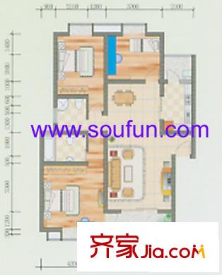 明珠怡園戶型圖B3型 3室2廳2衛(wèi)1廚