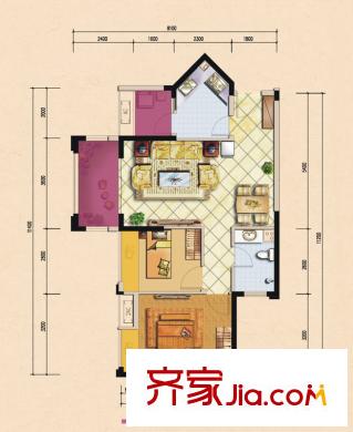佳兆業(yè)威登郡戶型圖F戶型（不分期） 2室2廳1衛(wèi)1廚