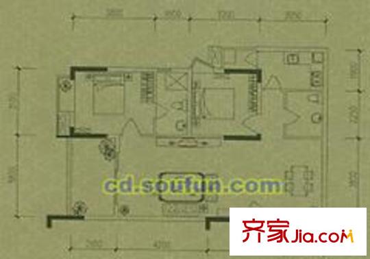 格林尚城戶型圖C型 2室2廳2衛(wèi)1廚