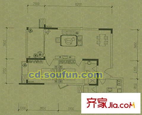 格林尚城戶型圖D型 2室2廳1衛(wèi)1廚