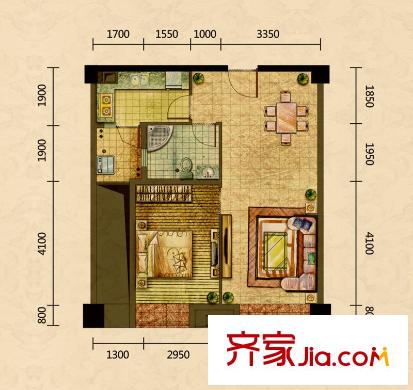 東苑錦江派戶型圖1、2#樓C戶型 1室2廳1衛(wèi)1廚