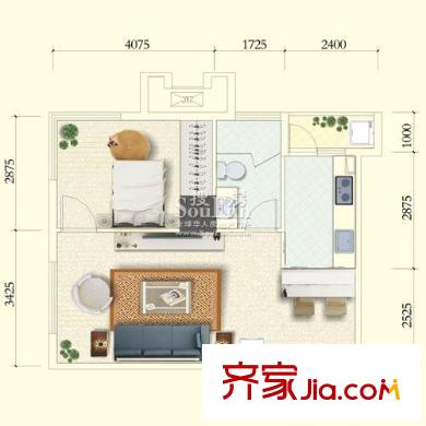 天合凱旋港戶型圖B32型標(biāo)準(zhǔn)層 1室2廳1衛(wèi)1廚