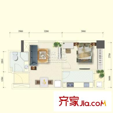天合凱旋港戶型圖B4型標(biāo)準(zhǔn)層 1室2廳1衛(wèi)1廚
