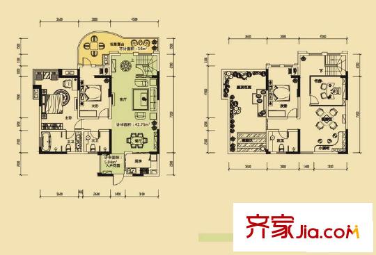 成都新天地戶型圖一期2號樓A型上躍戶型 3室2廳3衛(wèi)1廚