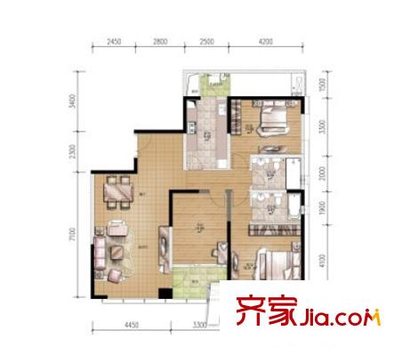 金控時代廣場戶型圖戶型圖 2室2廳2衛(wèi)1廚