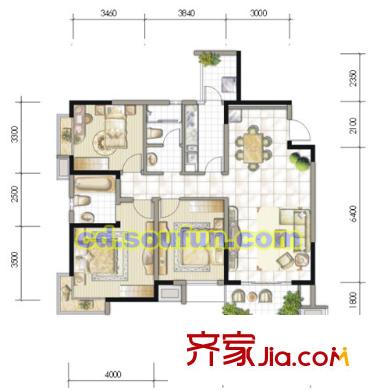 恒業(yè)星園戶型圖二期D-3 3室2廳2衛(wèi)1廚