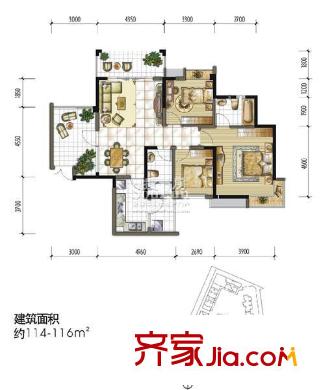 恒業(yè)星園戶型圖樓王戶型C-2型 3室2廳2衛(wèi)1廚