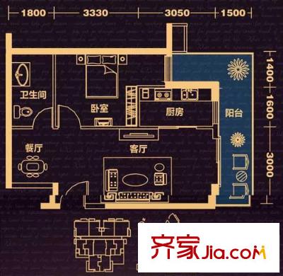 雙城戶型圖一期1-3#樓A5型 2室2廳2衛(wèi)1廚
